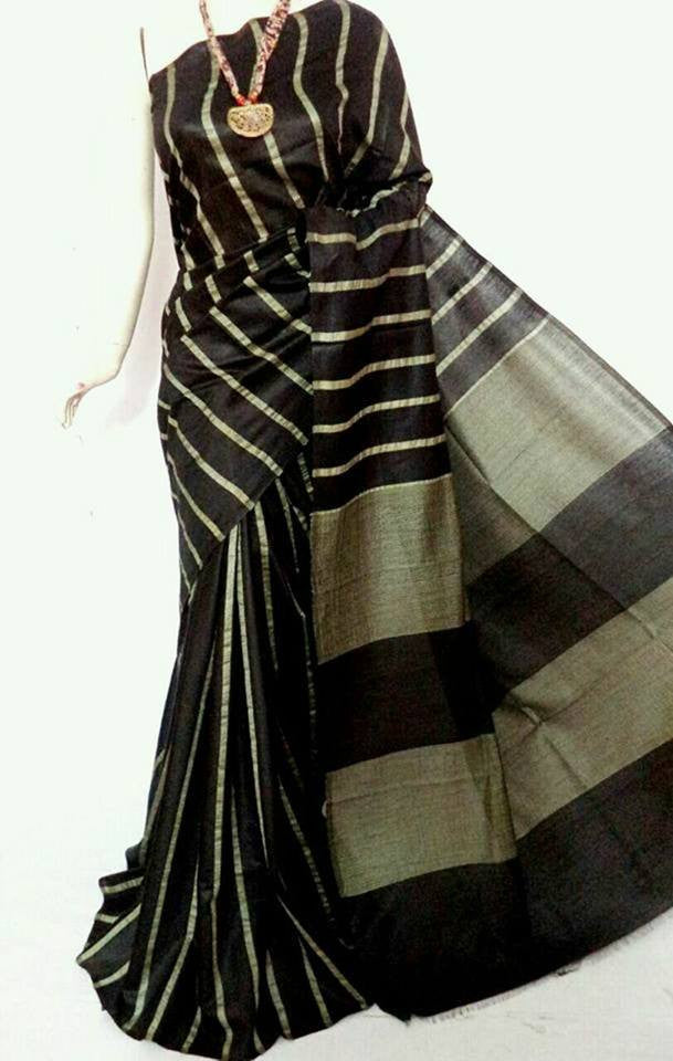 Black Handloom Ghicha Sarees - Dailybuyys
