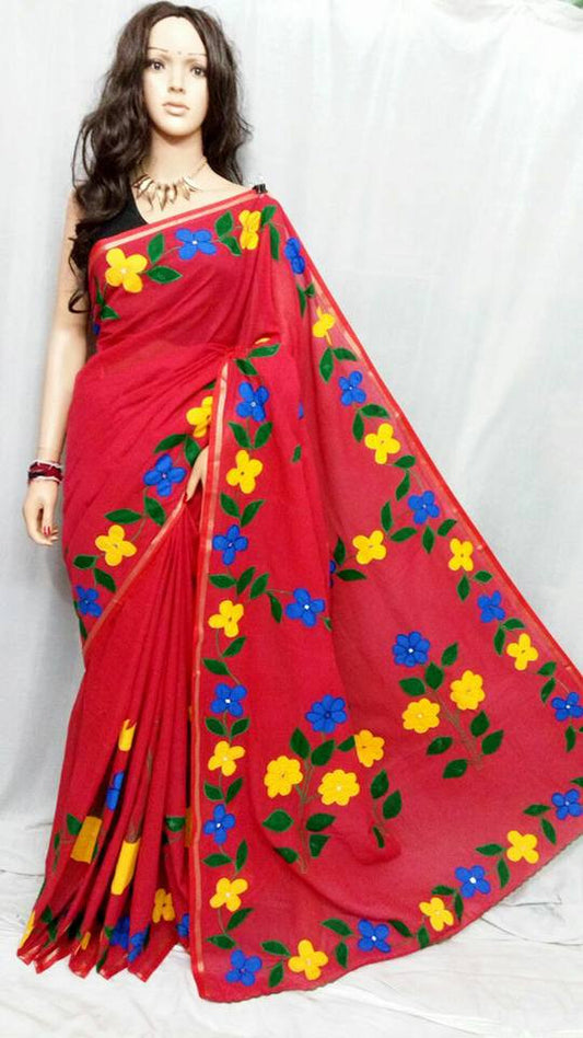 Red Pure Cotton Silk Sarees - Dailybuyys