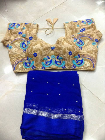 Beige & Blue Designer Stitched Blouses Get Extra 10% Discount on All Prepaid Transaction