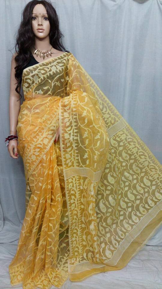 Yellow Dhakai Jamdani Sarees