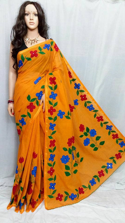 Yellow Pure Cotton Silk Sarees - Dailybuyys