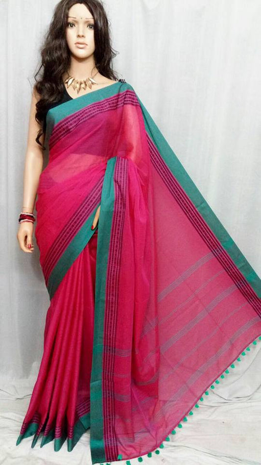 Red & Green Pure Cotton Silk Sarees - Dailybuyys