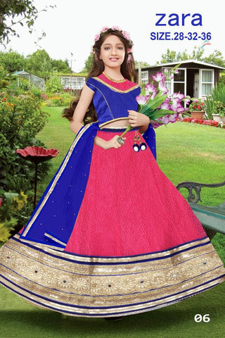 Zara Pink & Blue Kids Lehenga Girls Clothing