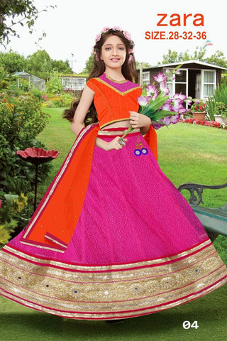 Zara Pink & Orange Kids Lehenga Girls Clothing