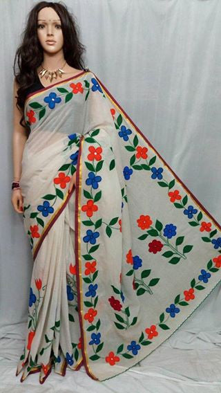 White Pure Cotton Silk Sarees - Dailybuyys