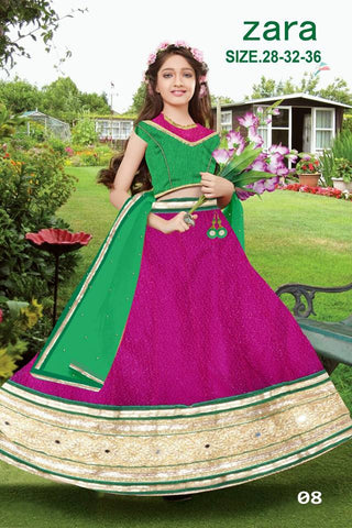 Zara Magenta & Green Kids Lehenga Girls Clothing