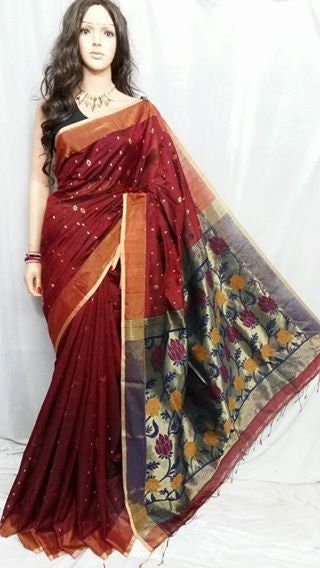 Meroon Pure Cotton Silk Sarees