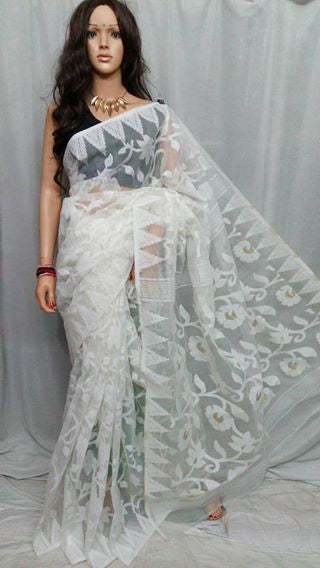 White Color Soft Dhakai Jamdani Saree (She Saree 2052)