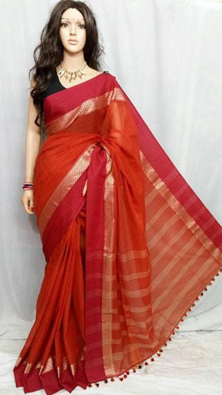 Red Pure Cotton Silk Sarees - Dailybuyys