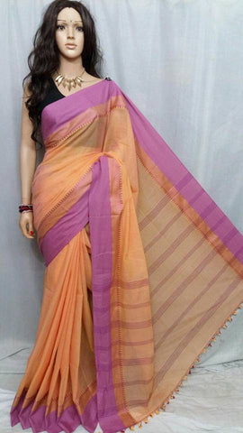 Peach & Violet Pure Cotton Silk Sarees