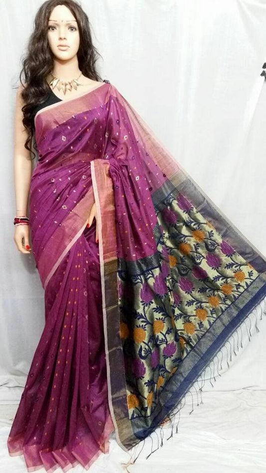 Violet Pure Cotton Silk Sarees - Dailybuyys