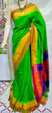Parrot Green& Yellow Bengal Handloom Khadi Sarees