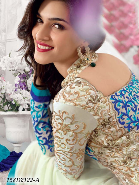 Stunning White Blue Semi-Stitched Georgette Santoon Naznin Anarkali Salwar