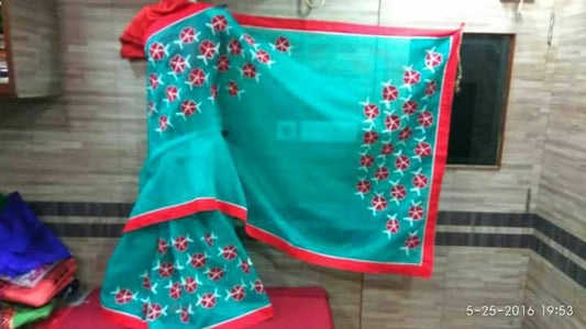 Blue Bangladeshi Pure Cotton Kathiawari Sarees - Dailybuyys