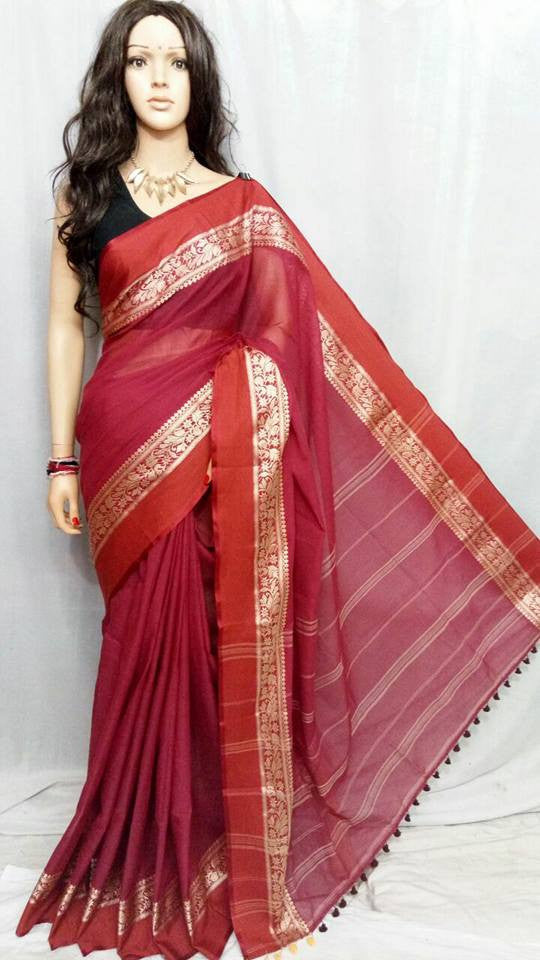 Red Pure Cotton Silk Sarees - Dailybuyys