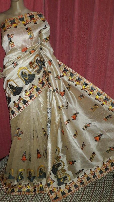 White Tangail Kathiawari Sarees - Dailybuyys