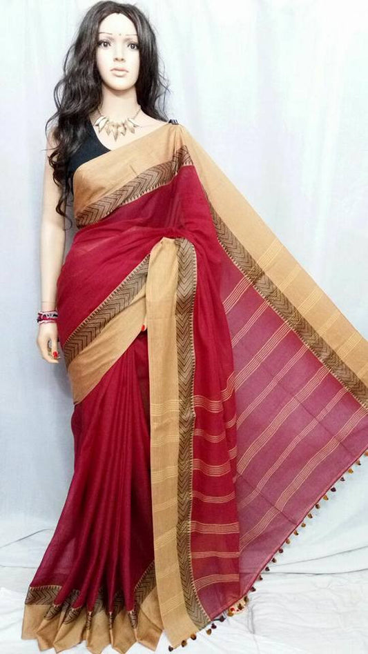 Red Pure Cotton Silk Sarees - Dailybuyys