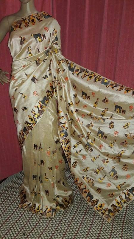 White Tangail Kathiawari Sarees - Dailybuyys