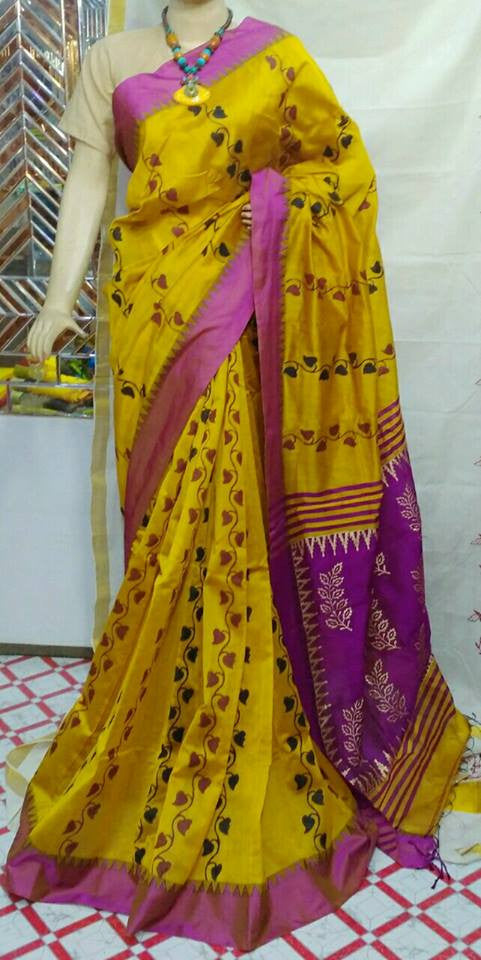Yellow Handloom Pure Cotton Silk Sarees