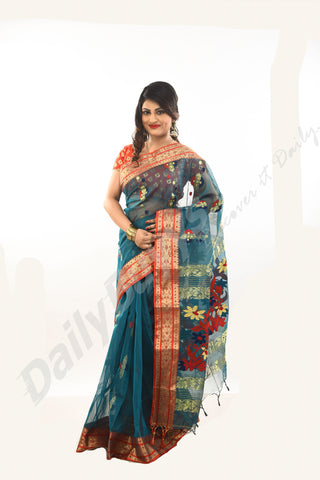 Green Red Dhakai Jamdani Sarees