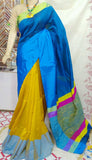Blue & Yellow Mahapar Pure Cotton Silk Sarees