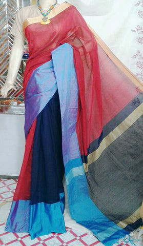 Red & Multi Mahapar Pure Cotton Silk Sarees