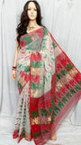 White & Red,Green Dhakai Jamdani Sarees