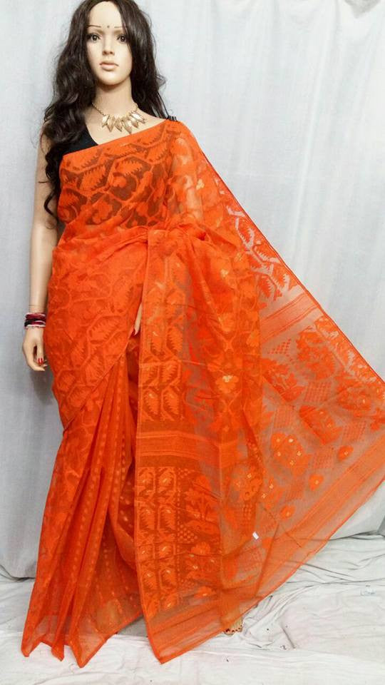 Orange Dhakai Jamdani Sarees