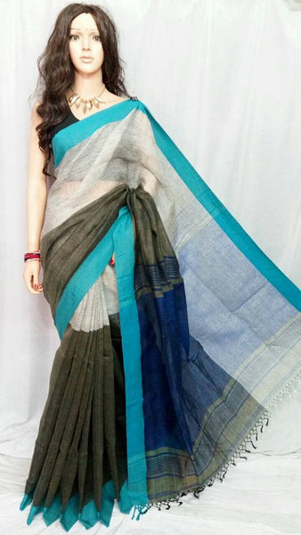 White Pure Linen Sarees