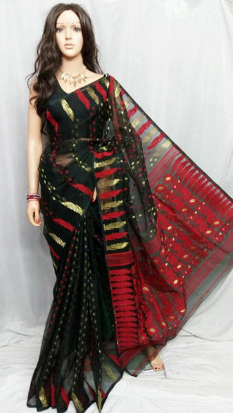 Black & Red Dhakai Jamdani Sarees