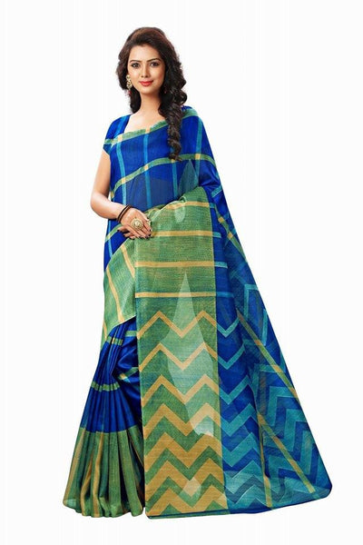 Blue & Green Bhagalpuri Silk Sarees