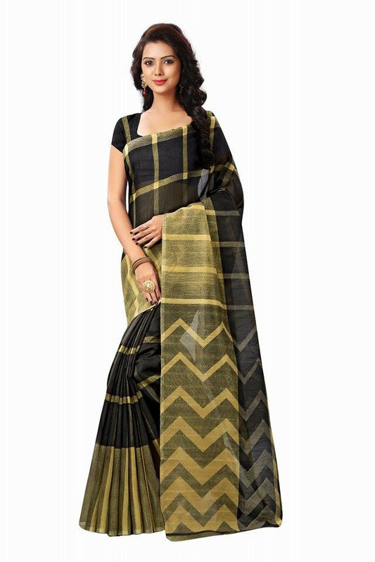 Black & Golden Bhagalpuri Silk Sarees - Dailybuyys