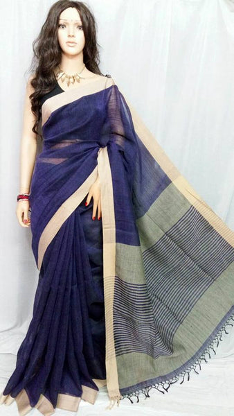 Blue Pure Linen Sarees