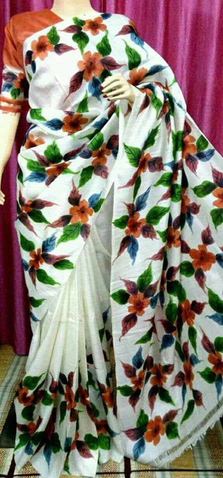 White Pure Silk Mark Certified Murshidabad Silk Sarees - Dailybuyys