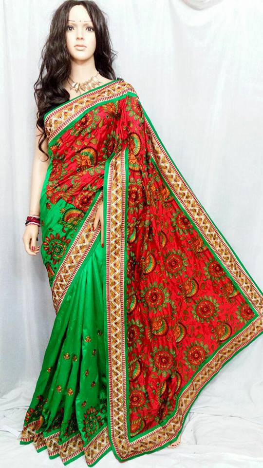 Red & Green Handloom Pure Cotton Silk Sarees