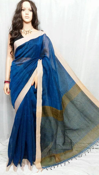 Blue Pure Linen Sarees