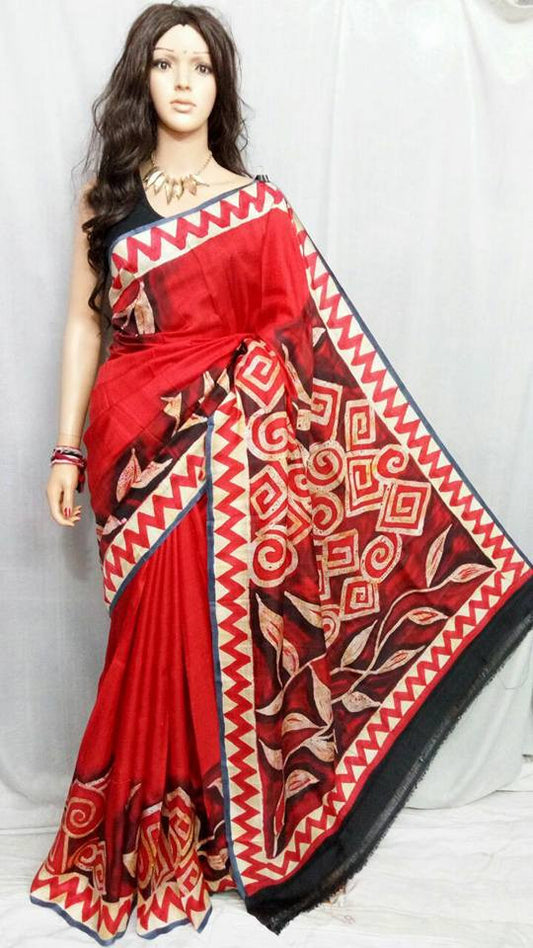 Red Pure Silk Mark Certified Murshidabad Silk Sarees - Dailybuyys