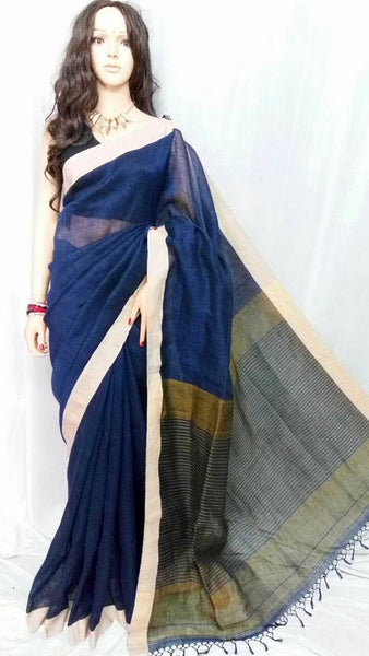 Blue Pure Linen Sarees