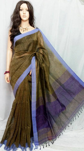 Green Pure Linen Sarees