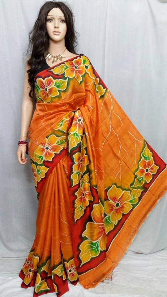 Orange Pure Silk Mark Certified Murshidabad Silk Sarees