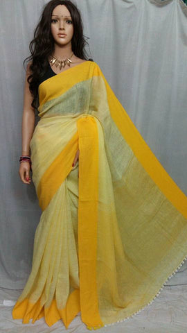 Yellow Pure Linen Sarees