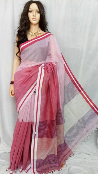 Pink Pure Linen Sarees