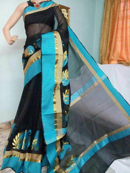 Black & Green Bengal Handloom Silk Sarees