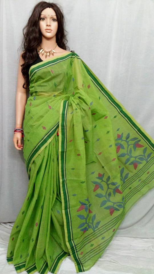 Green Pure Cotton Jamdani Sarees