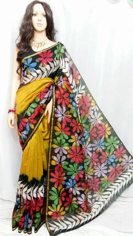 Yellow Chanderi Silk Sarees - Dailybuyys