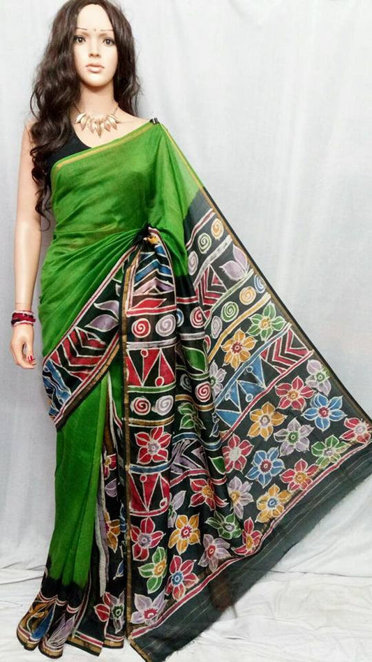 Green Chanderi Silk Sarees - Dailybuyys