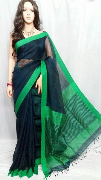 Black Pure Linen Sarees