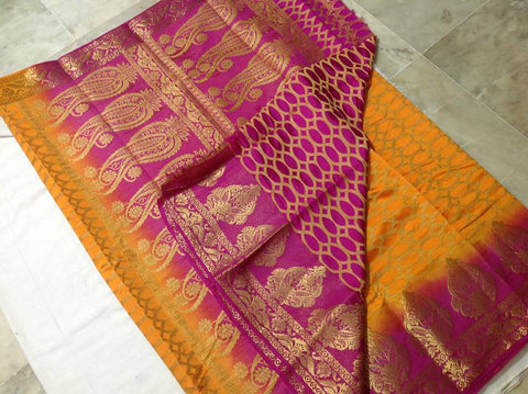 Pink & Yellow  Dupion Silk Sarees