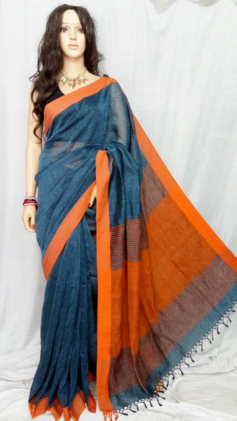 Blue Pure Linen Sarees