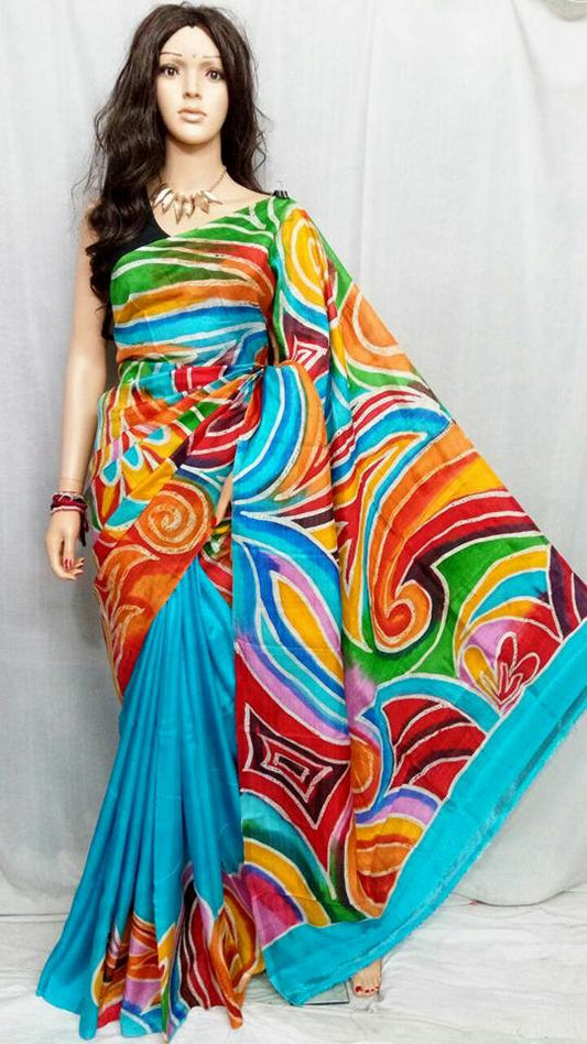 Blue Pure Silk Mark Certified Murshidabad Silk Sarees - Dailybuyys